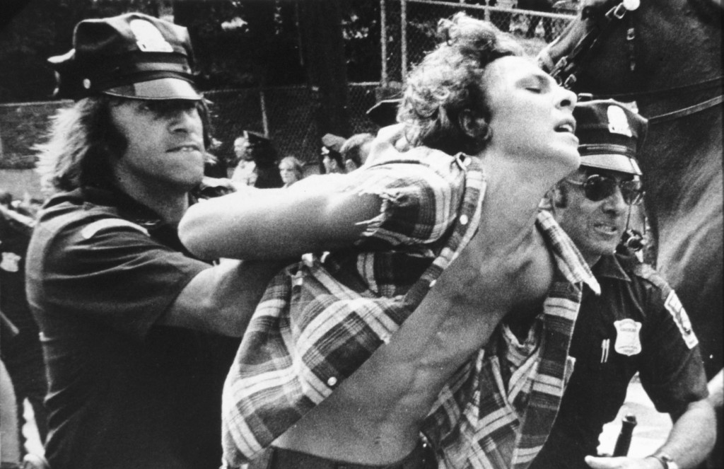 Police arrest protesters in Boston, MA, in 1974 during forced busing to racially integrate schools. Peter Bregg/AP