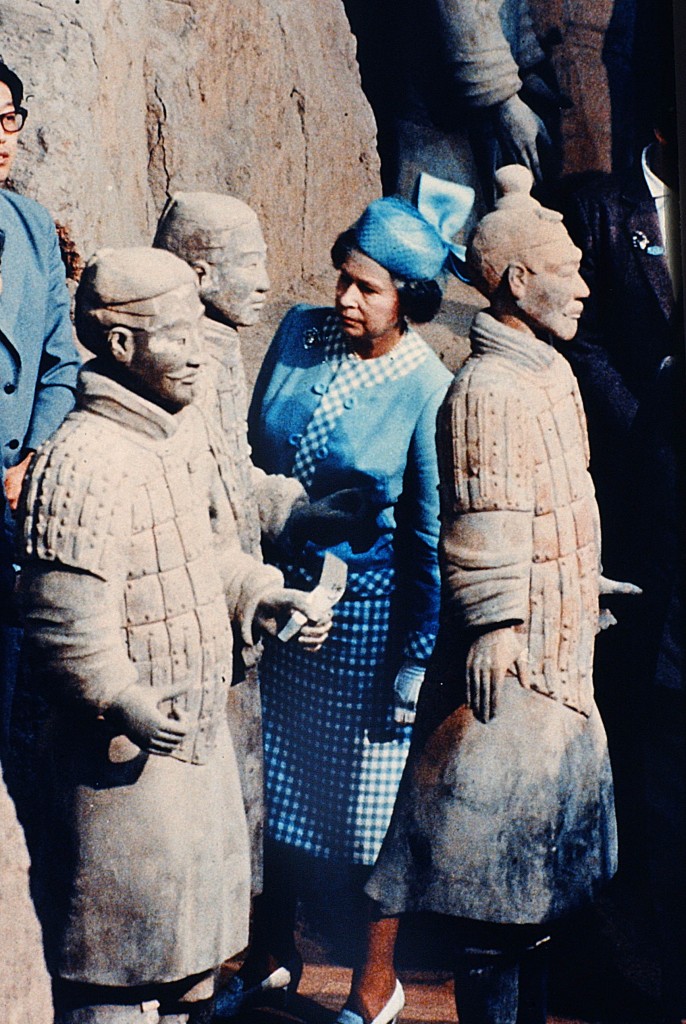 The Queen in 1986 visits the Terra Cotta Warriors in Xian China during her first visit to the communist county. Peter Bregg