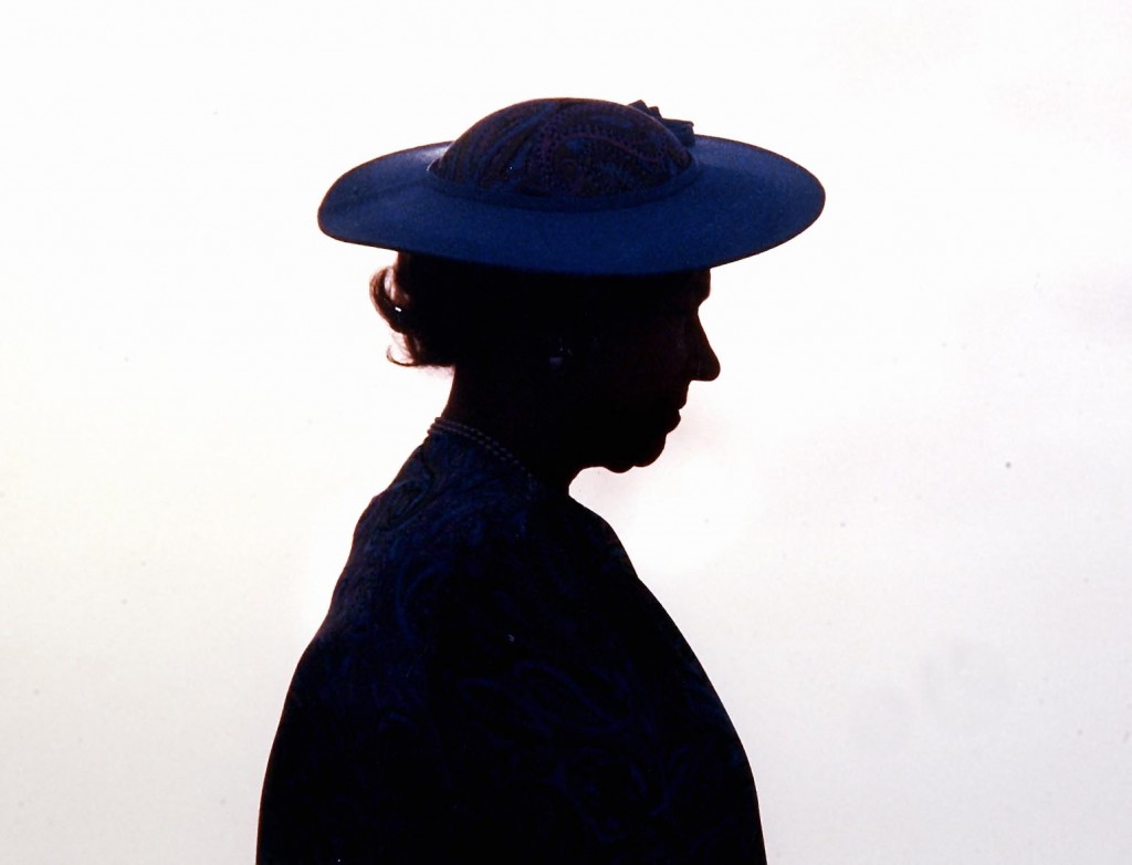 The Queen silhouetted in Barbados 1989. Peter Bregg