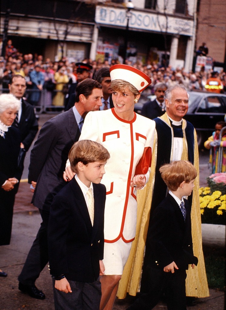 Princes Diana and Prince Charles with their sons, William and Harry in Toronto  arrive for  church service at St. James Cathedral. October 27, 1991.